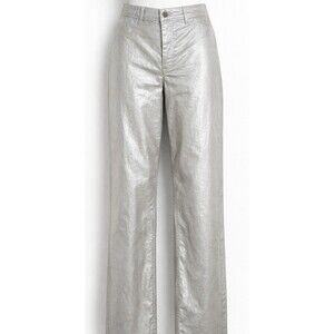 OAT New York Pants Womens 4 27 Silver High Rise Straight Raw Hem Denim Y2K 90S!